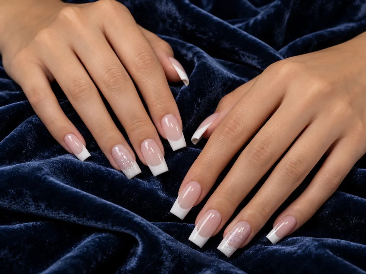 Naturel acryl nagels met witte French tip